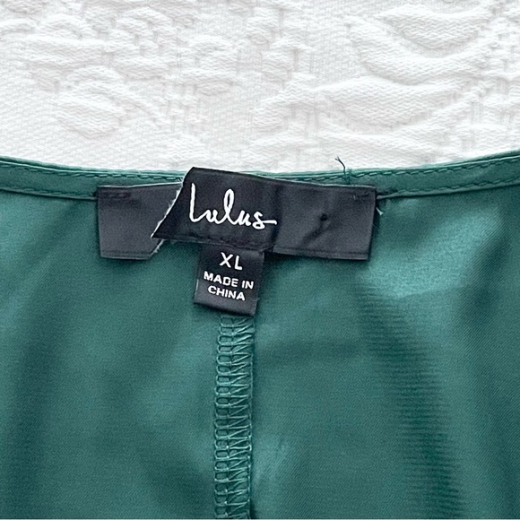 NWOT Lulus Love Of Your Life Dark Green Satin Ruffled Wrap Maxi Dress XLarge - Picture 6 of 9